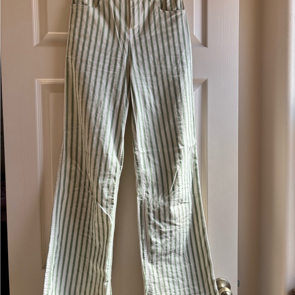 Green and White Striped Pants